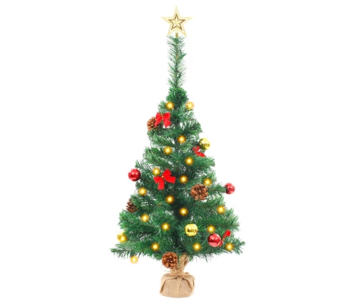 Árbol de Navidad preiluminado con luces y bolas verde 64 cm