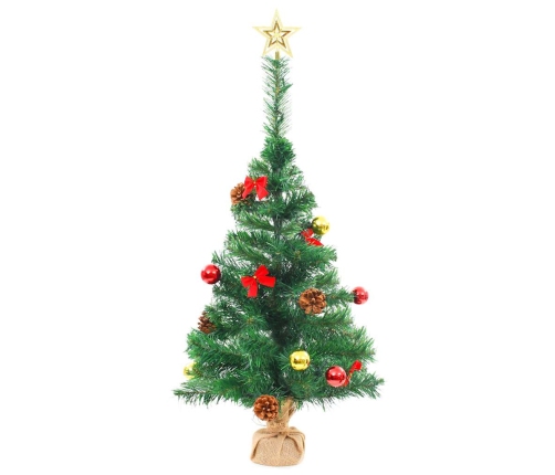 Árbol de Navidad preiluminado con luces y bolas verde 64 cm