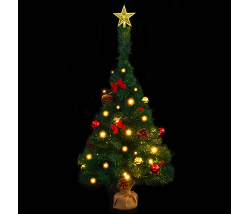 Árbol de Navidad preiluminado con luces y bolas verde 64 cm