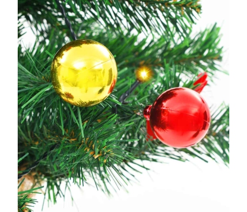 Árbol de Navidad preiluminado con luces y bolas verde 64 cm