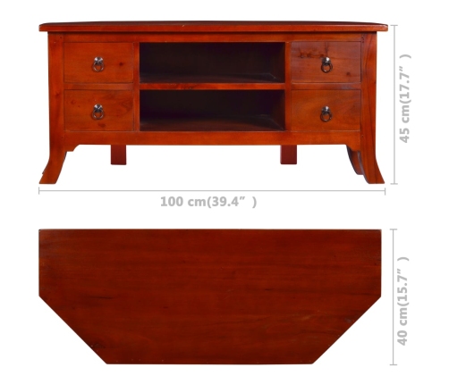 Mueble para TV marrón clásico madera maciza caoba 100x40x45 cm