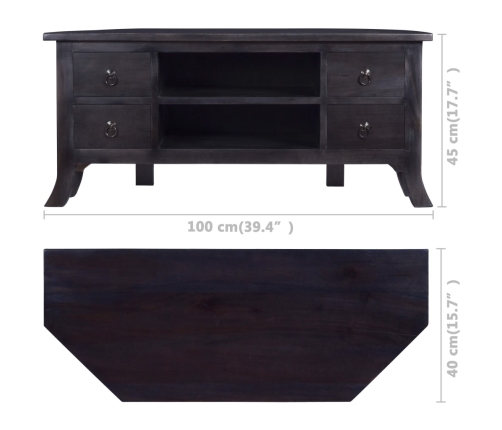 Mueble para TV madera maciza de caoba negro café 100x40x45 cm