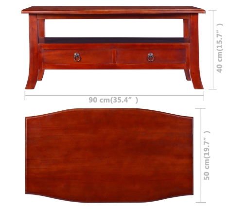 Mesa de centro clásica madera maciza caoba marrón 90x50x40 cm