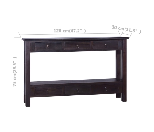 Mesa consola de madera maciza caoba negro café 120x30x75 cm