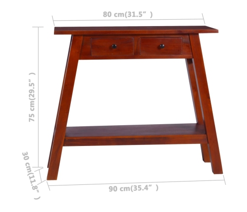 Mesa consola clásica de madera maciza caoba marrón 90x30x75cm