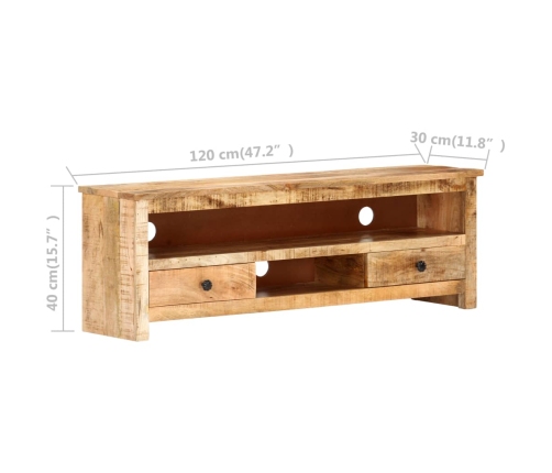 Mueble para TV de madera maciza de mango rugosa 120x30x40 cm