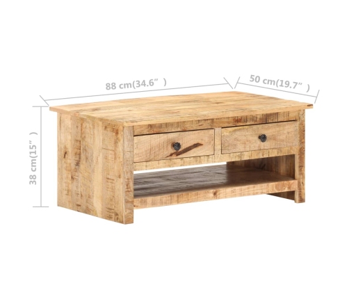 vidaXL Mesa de centro de madera maciza de mango rugosa 88x50x38 cm