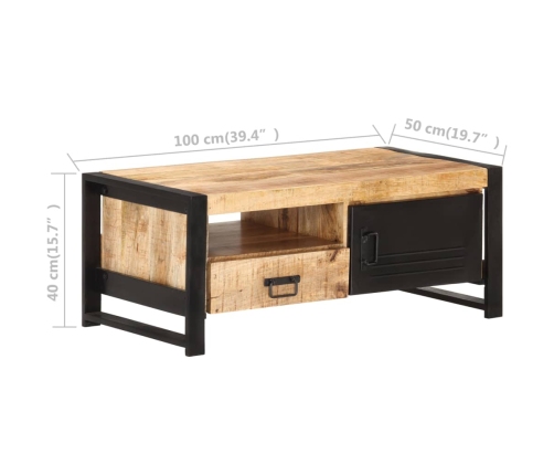 Mesa de centro de madera de mango rugosa 100x50x40 cm