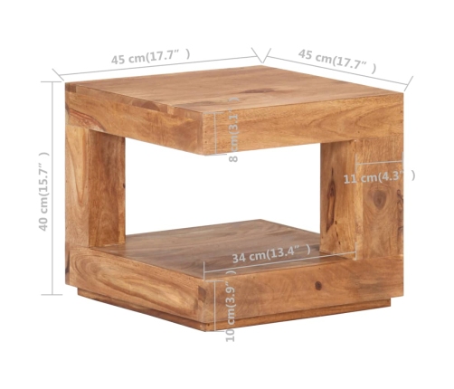 Mesa de centro de madera maciza de acacia 45x45x40 cm