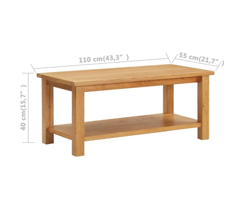 Mesa de centro de madera maciza de roble 110x55x40 cm