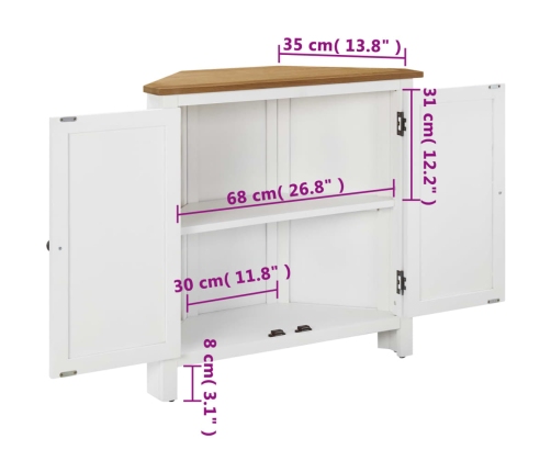 Armario de esquina de madera maciza de roble 80x33,5x78 cm