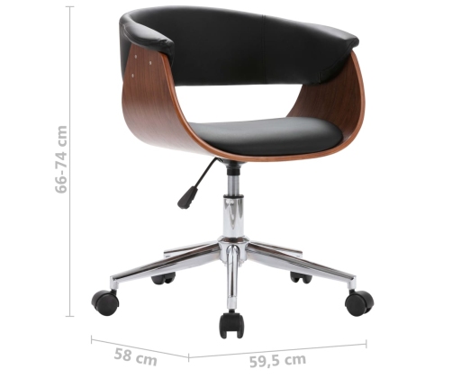 Silla de oficina giratoria madera curvada cuero sintético negro