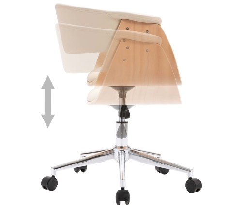 Silla de oficina giratoria madera curvada cuero sintético crema