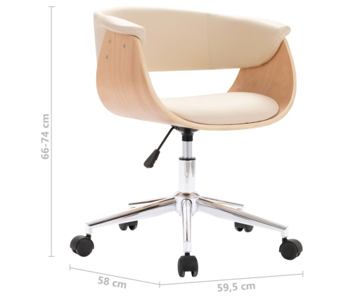 Silla de oficina giratoria madera curvada cuero sintético crema