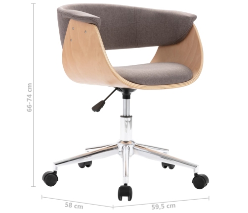 Silla de oficina giratoria de madera curvada y tela gris taupe