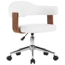 Silla oficina giratoria madera curvada cuero sintético blanco