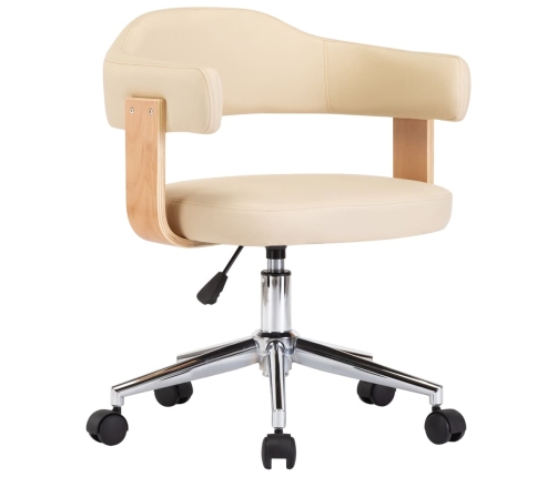 Silla de oficina giratoria madera curvada cuero sintético crema