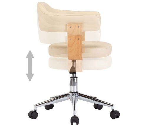 Silla de oficina giratoria madera curvada cuero sintético crema