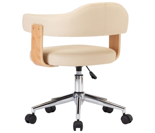 Silla de oficina giratoria madera curvada cuero sintético crema