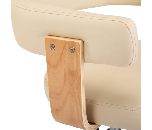 Silla de oficina giratoria madera curvada cuero sintético crema