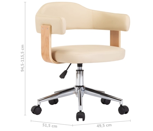 Silla de oficina giratoria madera curvada cuero sintético crema