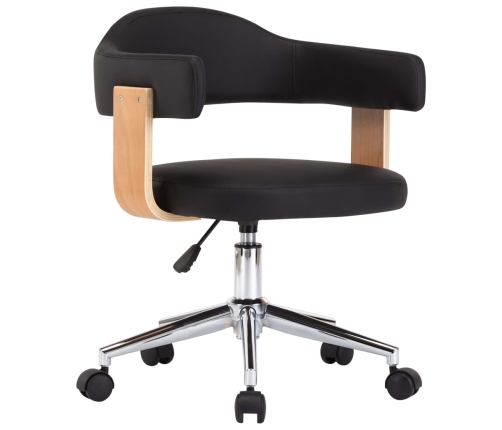 Silla de oficina giratoria madera curvada cuero sintético negro