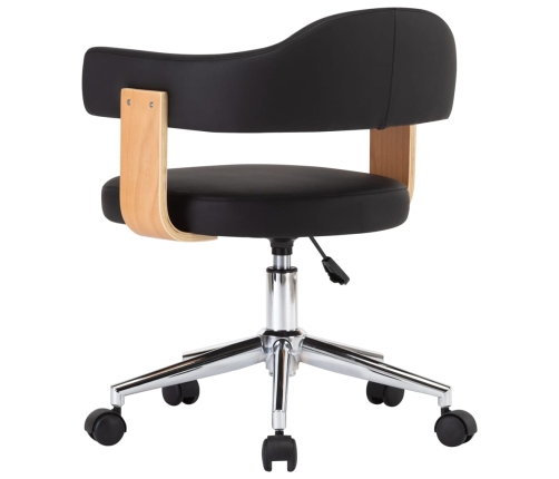 Silla de oficina giratoria madera curvada cuero sintético negro