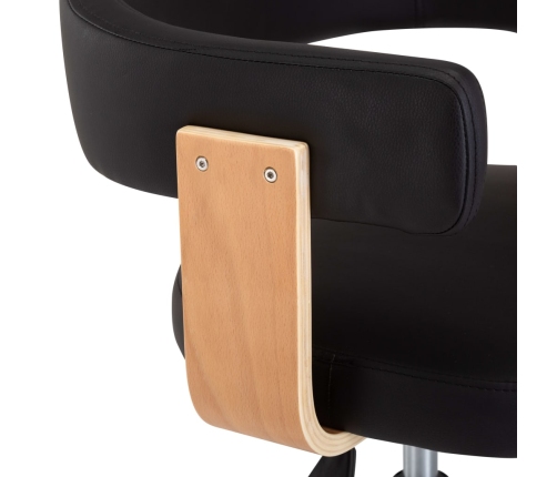 Silla de oficina giratoria madera curvada cuero sintético negro