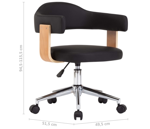 Silla de oficina giratoria madera curvada cuero sintético negro