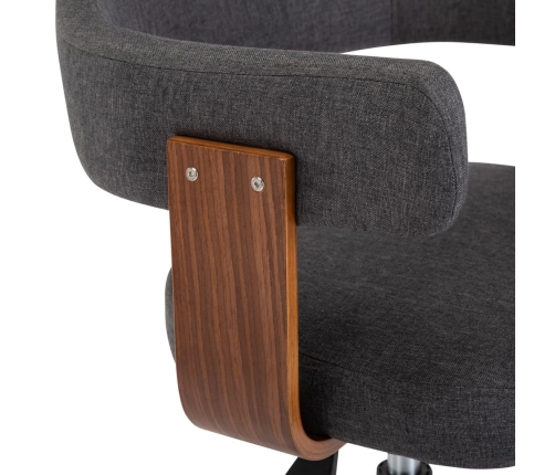 Silla de oficina giratoria de madera curvada y tela gris