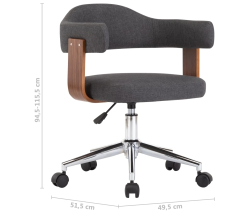 Silla de oficina giratoria de madera curvada y tela gris