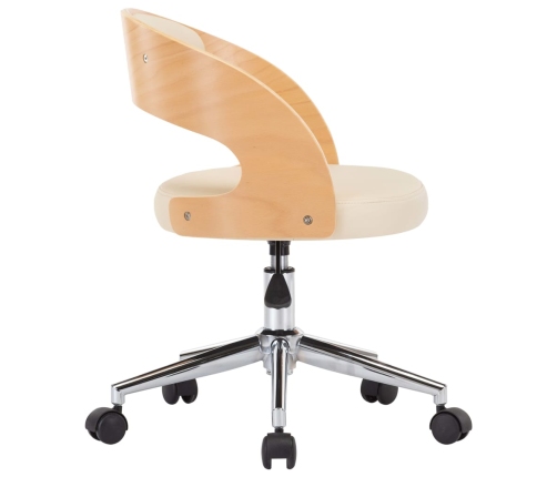 Silla de oficina giratoria madera curvada cuero sintético crema