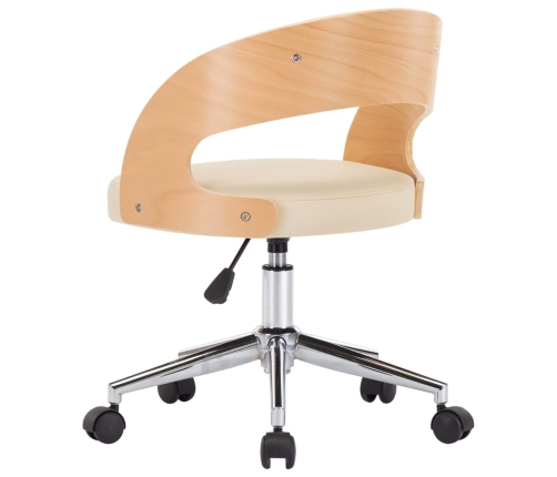 Silla de oficina giratoria madera curvada cuero sintético crema