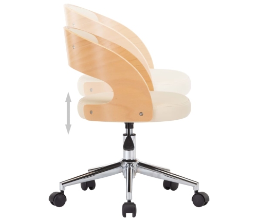 Silla de oficina giratoria madera curvada cuero sintético crema