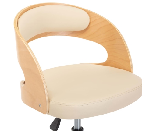 Silla de oficina giratoria madera curvada cuero sintético crema