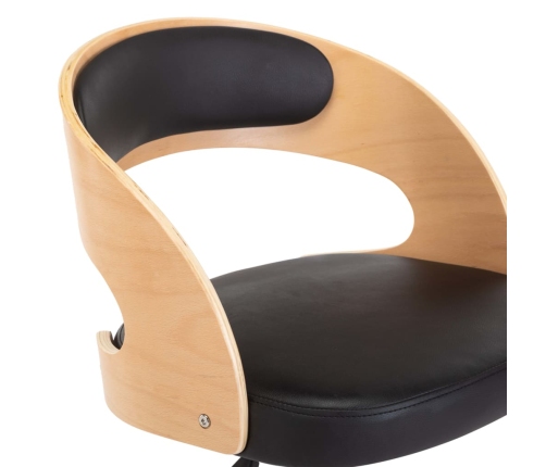 Silla de oficina giratoria madera curvada cuero sintético negro