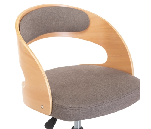 Silla de oficina giratoria de madera curvada y tela gris taupe