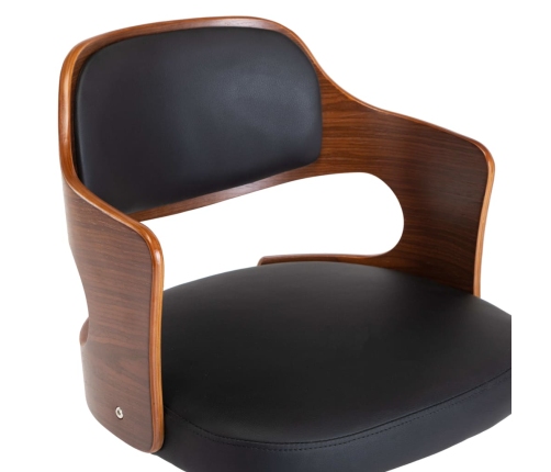 Silla de oficina giratoria madera curvada cuero sintético negro