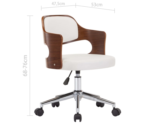 Silla oficina giratoria madera curvada cuero sintético blanco