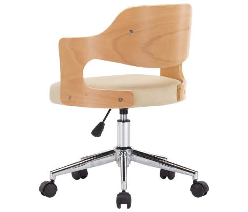 Silla de oficina giratoria madera curvada cuero sintético crema