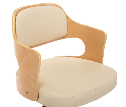 Silla de oficina giratoria madera curvada cuero sintético crema