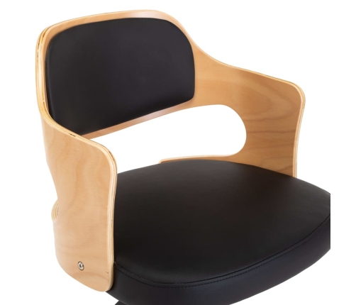 Silla de oficina giratoria madera curvada cuero sintético negro