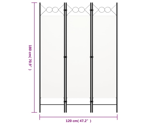 Biombo divisor de 3 paneles blanco 120x180 cm