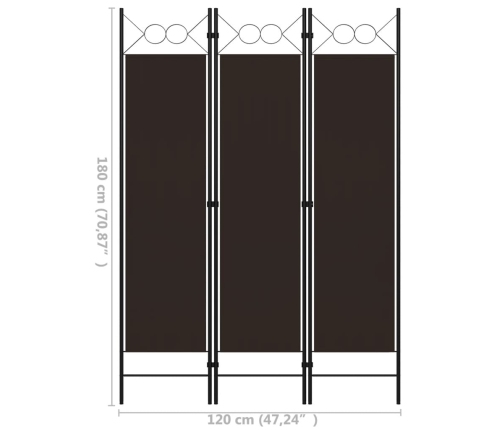 Biombo divisor de 3 paneles marrón 120x180 cm