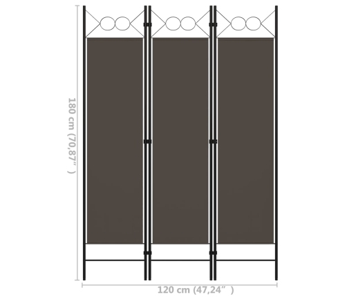 Biombo divisor de 3 paneles gris antracita 120x180 cm