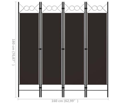 Biombo divisor de 4 paneles marrón 160x180 cm