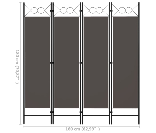 Biombo divisor de 4 paneles gris antracita 160x180 cm