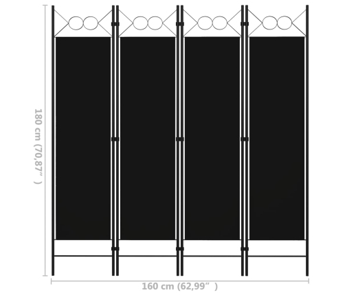 Biombo divisor de 4 paneles negro 160x180 cm