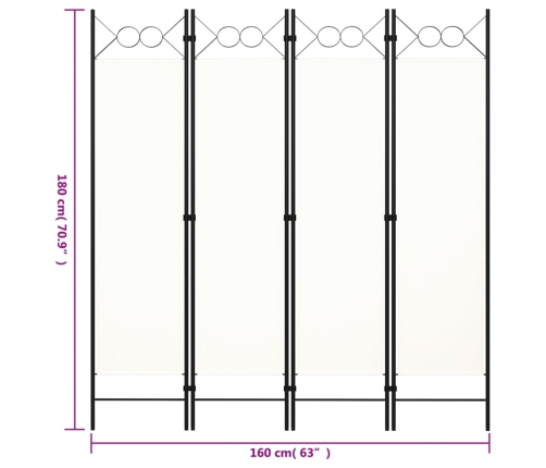 Biombo divisor de 4 paneles blanco 160x180 cm