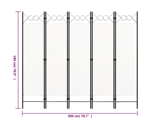 Biombo divisor de 5 paneles blanco 200x180 cm